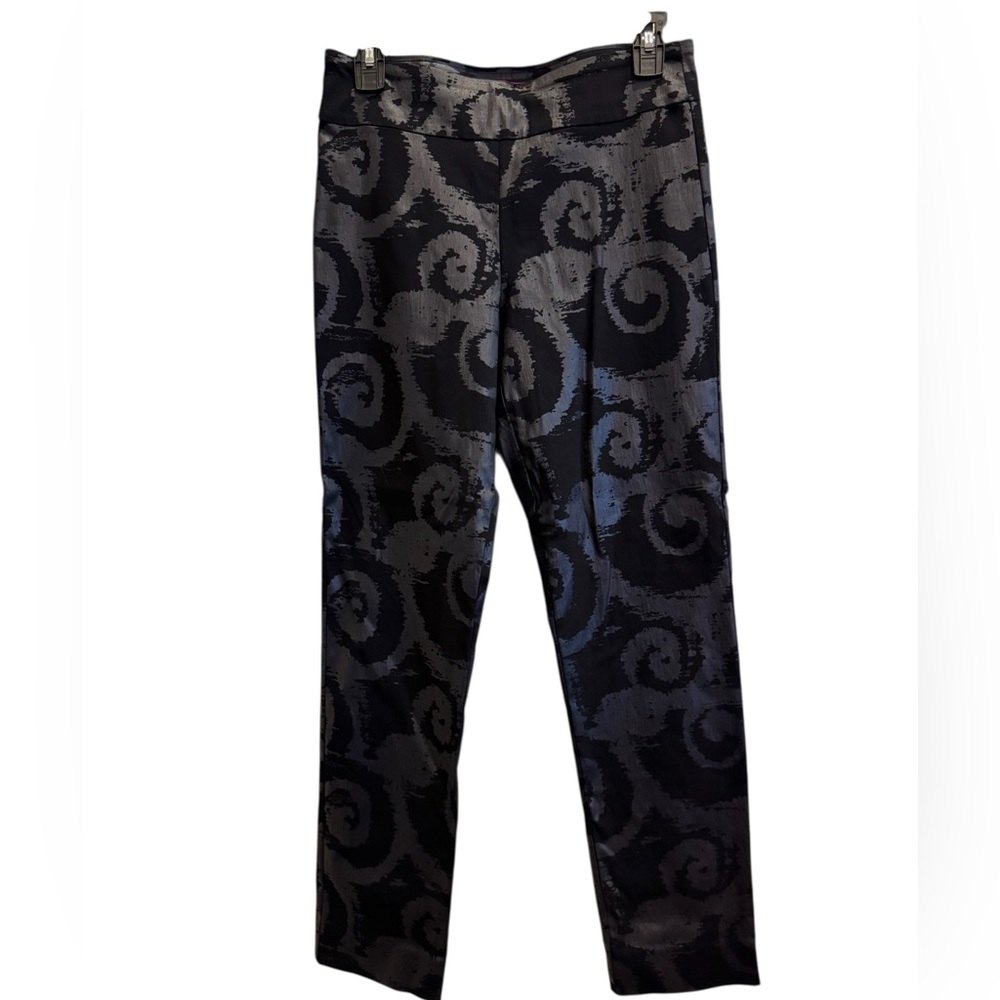 Krazy Larry Women’s Black Silver Resortwear Sporty Swirl Pull On Pants sz 6